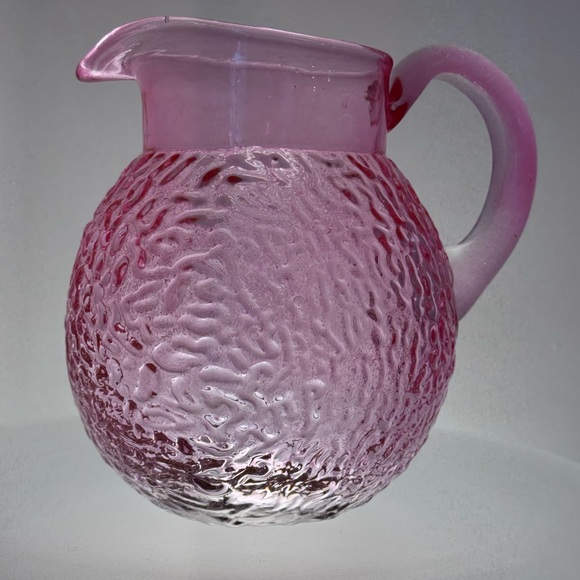 VINTAGE RARE PINK Crinkle Glass Jug Pitcher - Picture 2 of 5